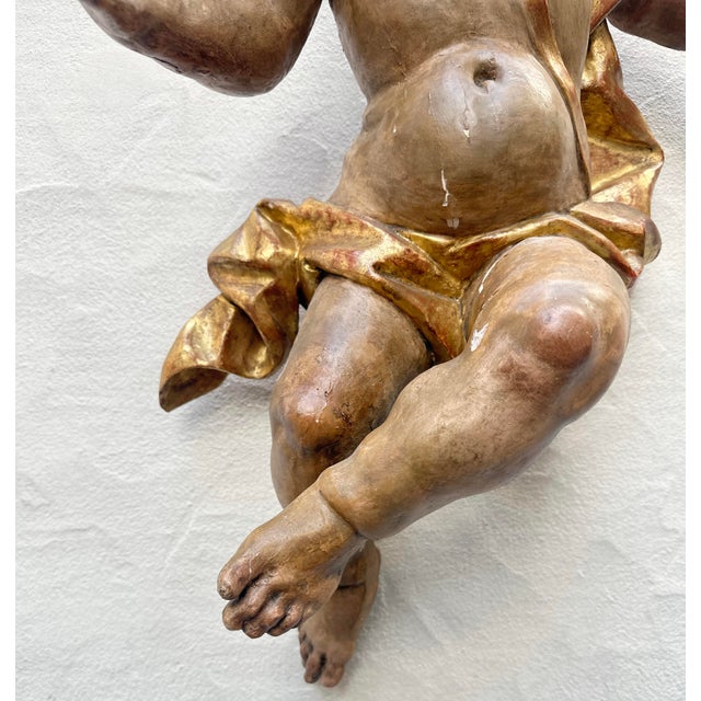 Large Putto, Southern Germany, Tyrol, 1750, Carved Wood, Painted For Sale - Image 10 of 14