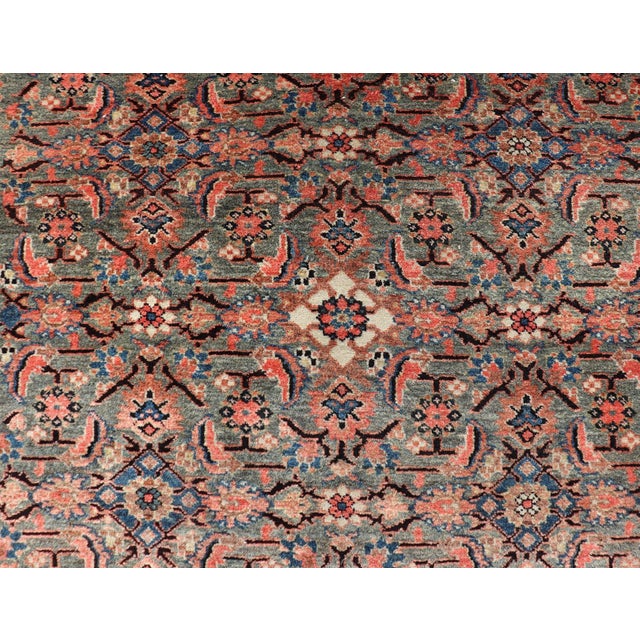 Antique Persian Malayer Rug With Teal Field and Coral Spandrel Design 4'7 X 6'3 For Sale - Image 9 of 11