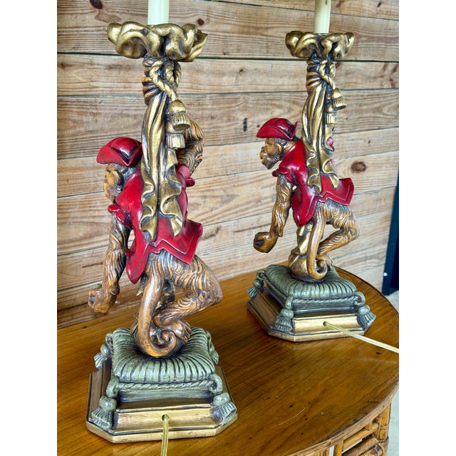 Late 20th Century Pair of Wildwood Figural Monkey Table Lamps With Woven Seagrass Shades For Sale - Image 10 of 12