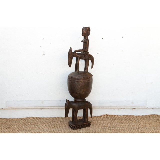 Early 20th Century 57" Tall Antique Dogon Equestrian Vessel Statue For Sale - Image 5 of 12