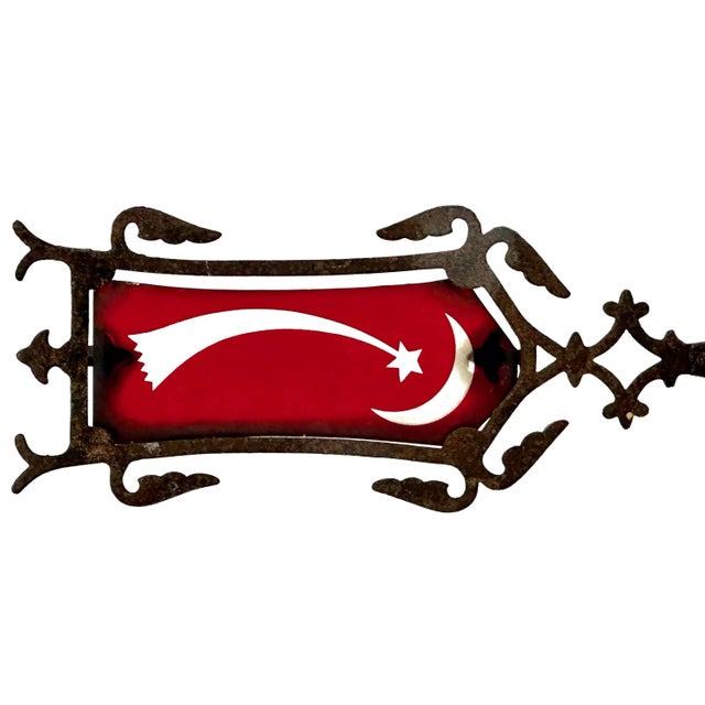 Metal Rare Authentic Circa 1910s Antique American Cast Iron & Etched Ruby Glass Hally's Comet Motif Weathervane - 22 Inches Long For Sale - Image 7 of 12