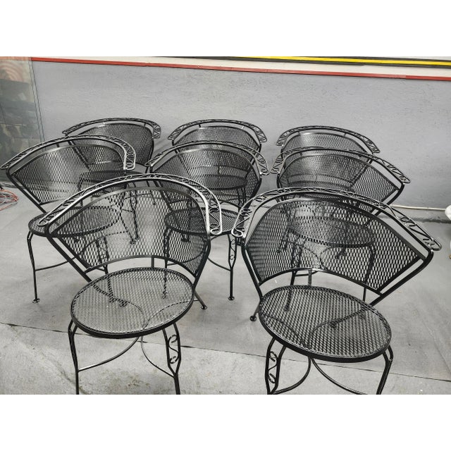 1950s Vintage Woodard Wrought Iron Outdoor Club Chairs - Set of 8 For Sale - Image 5 of 10
