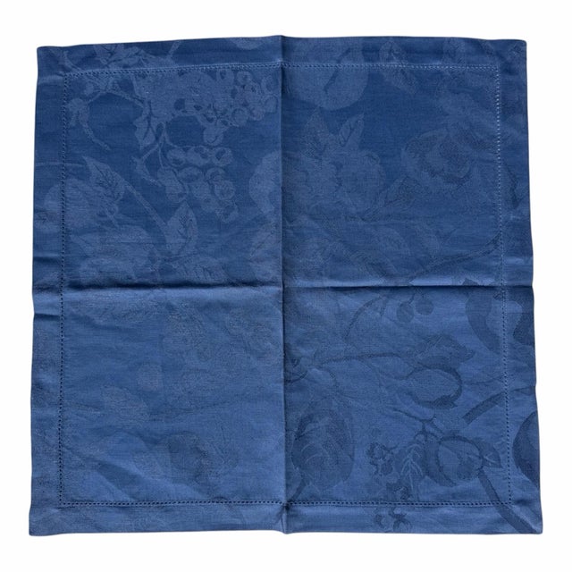 French Vintage Xochi Midnight Blue Fruit Jacquard Dinner Napkins - Set of 7 For Sale - Image 3 of 6