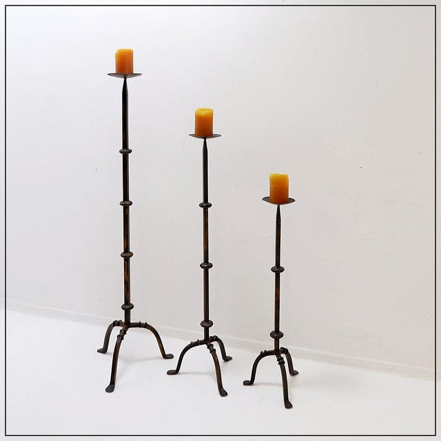 Brutalist Tripod Candlesticks in Wrought Iron, Set of 3 For Sale - Image 11 of 11