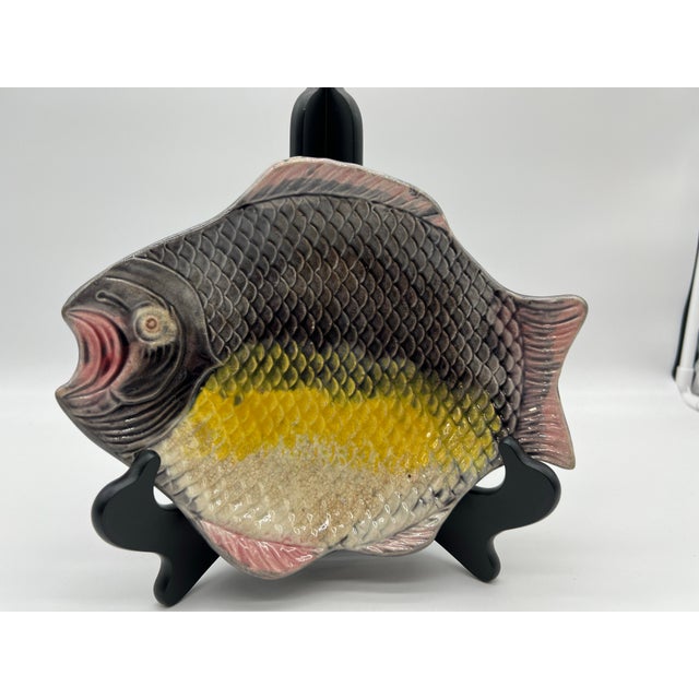 A English Majolica Fish Shaped Serving Dish, Circa 1880's Probably made in England, circa 1870-1890's Victorian Majolica,...