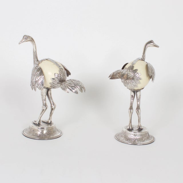 Mid 20th Century Mid-Century Silvered Ostrich Sculptures Constructed with Ostrich Eggs - A Pair For Sale - Image 5 of 11