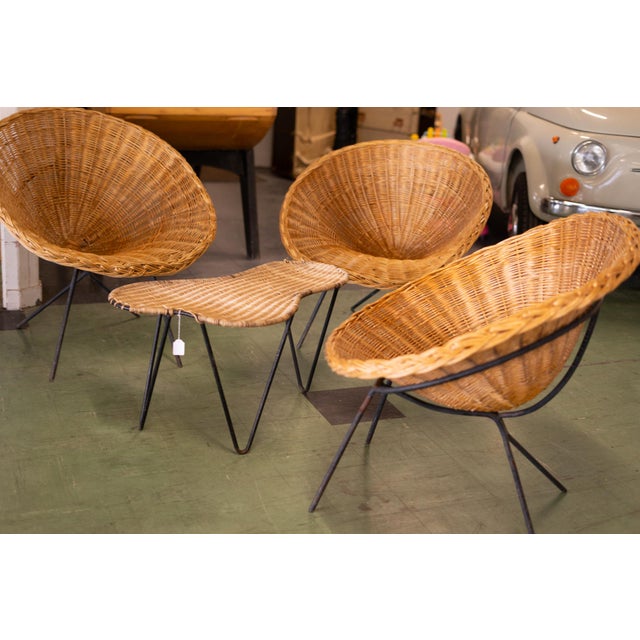 Rattan Salon Table and Chairs by Raoul Guys, 1950, Set of 4 For Sale - Image 11 of 12