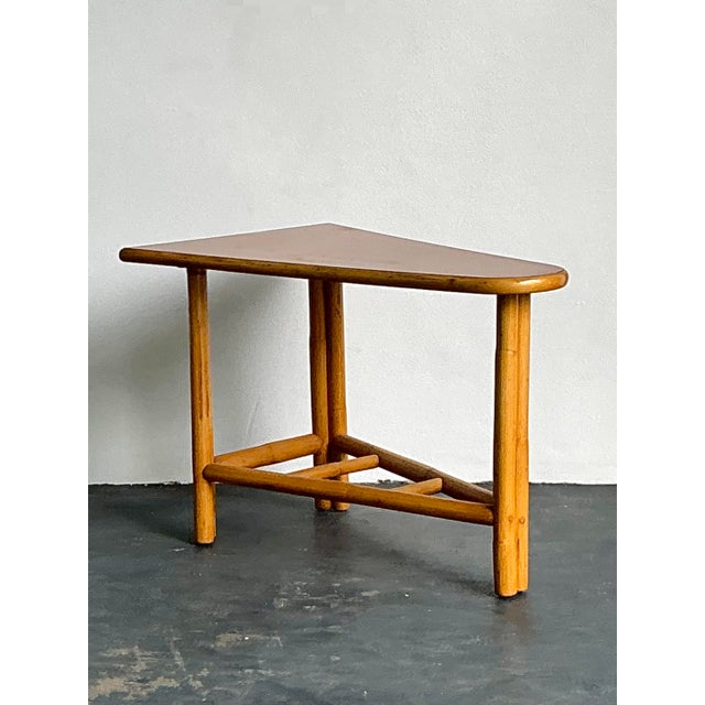 Mid 20th Century Vintage 1950s Pie Slice Rattan Side Table For Sale - Image 5 of 12