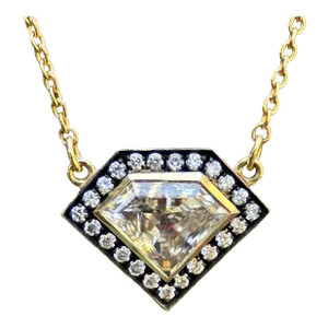 18k Gold Shield Shape Diamond Pendant With Diamond Halo