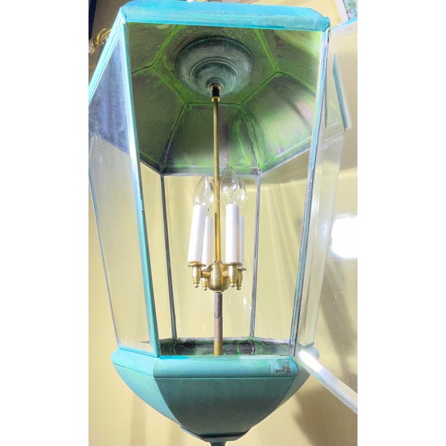 Large Vintage Solid Brass Hanging Lantern Chandelier / 34” H X 21” W For Sale - Image 18 of 18
