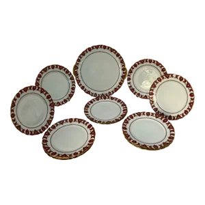 1930s Wm Guerin & Co Limoges Pattern 839 Gold Scalloped Rim Dinner Plates Set of 12- and Handled Cake Plate