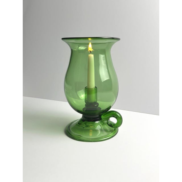 1960s Mid-Century Modern Green Glass Hurricane Lamp from Empoli, Italy, 1960s For Sale - Image 5 of 11
