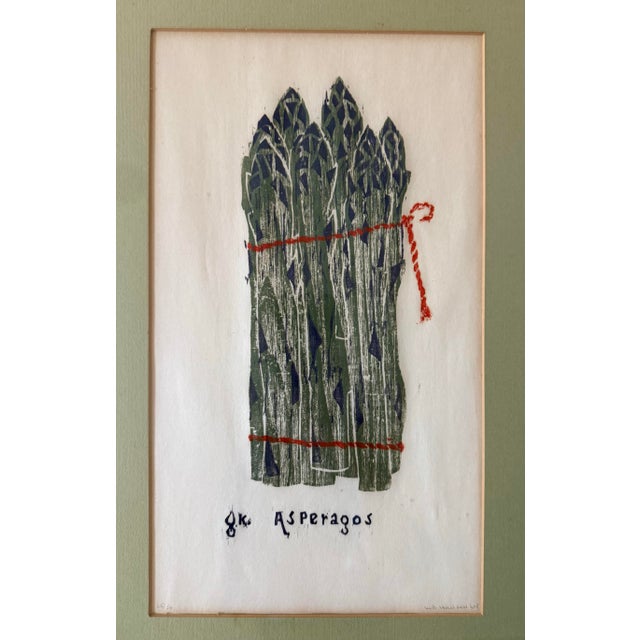 Mid 20th Century Vintage 1964 Limited Edition Woodblock Print of Asparagus For Sale - Image 5 of 10
