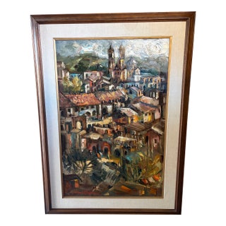 Large Mid-Century Impressionist "Colonial Cityscape" Oil Painting by Don Ruffin For Sale