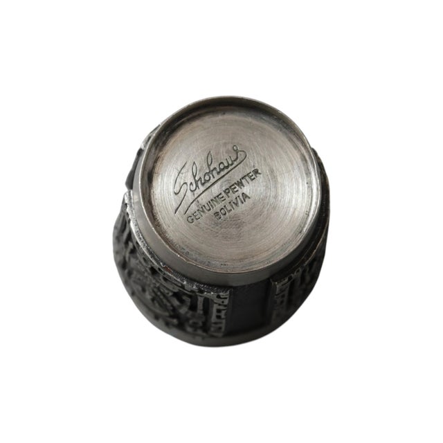 Silver 1980s Incan Deities Pewter Shot Glasses by Schohaus of Bolivia - Set of 6 For Sale - Image 8 of 9