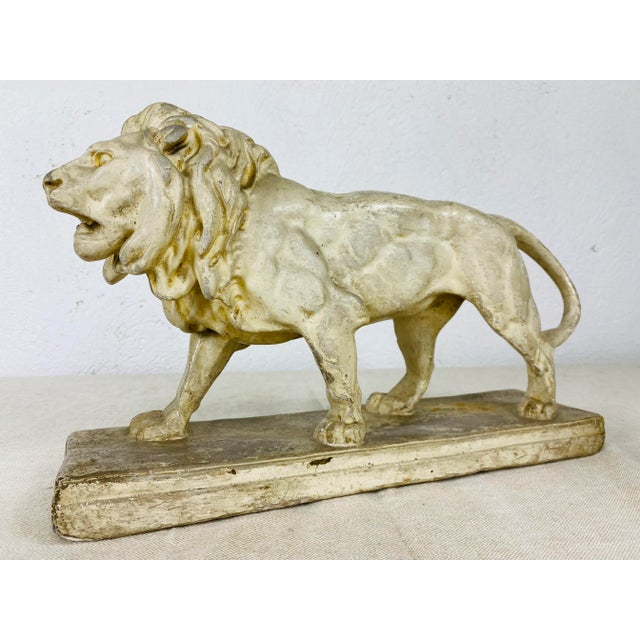 Antique White Vintage Mid Century Plaster Lion Sculpture. For Sale - Image 8 of 8
