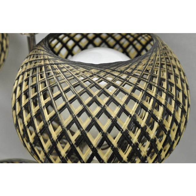 Vintage Mid Century Modern Woven Spun Fiberglass Triple Shade Table Lamp - Pair For Sale - Image 11 of 18