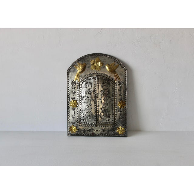 Handcrafted Mexican Tin Mirror With Opening Doors Folk Art Vintage For Sale - Image 4 of 15