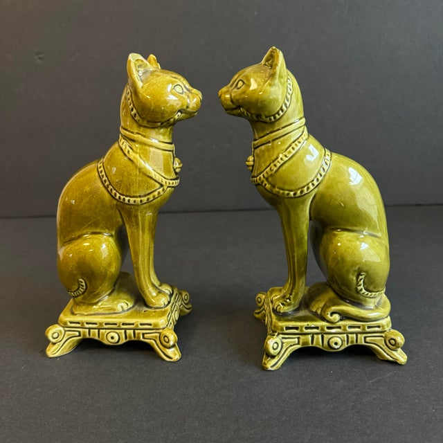 Egyptian Style Cat Bookends Ceramic Gayer Anderson Style Statues a Pair For Sale - Image 4 of 11