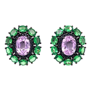 Kunzite, Green Garnet & Spinel Earrings in 18k Gold Black Rhodium, A Pair