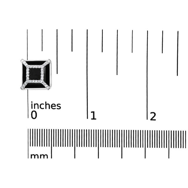 Early 21st Century 14K White Gold 3/8ct Diamond with 11x11MM Black Onyx Stud Earrings, A Pair For Sale - Image 5 of 5