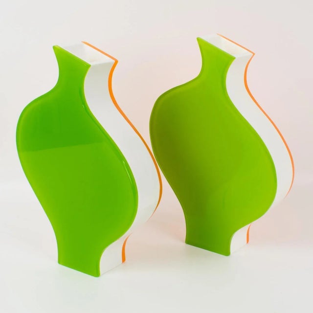 Villeroy and Boch Orange and Green Plexiglass or Lucite Vase, 1990s - A Pair For Sale - Image 10 of 11
