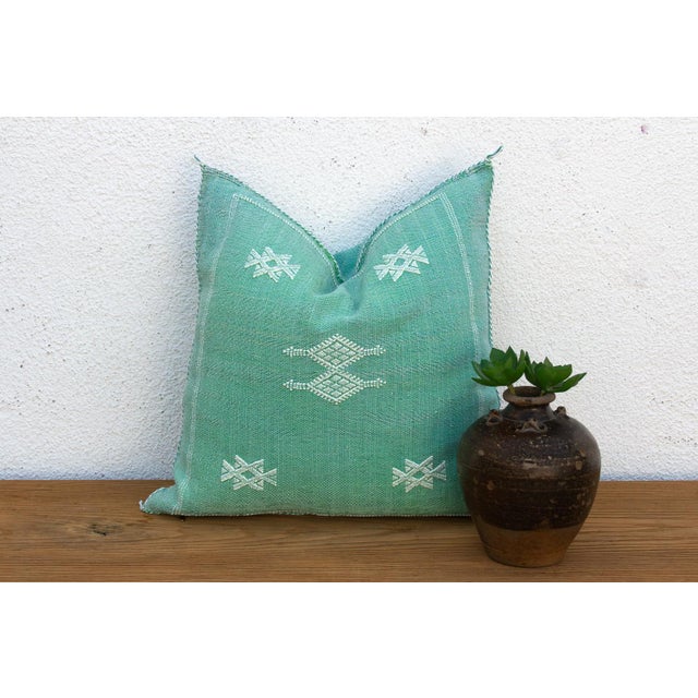 Aqua Sage Diamond Cactus Silk Moroccan Pillow For Sale - Image 8 of 8