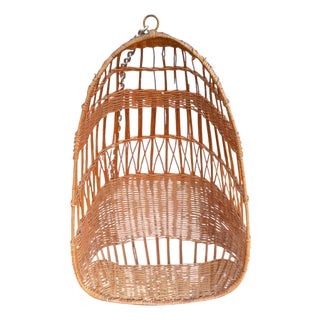 Vintage Wicker Hanging Basket Chair / Wall Cradle With Chain – Boho Coastal Style For Sale