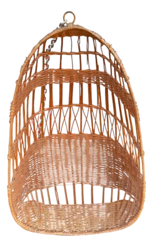 Vintage Wicker Hanging Basket Chair / Wall Cradle With Chain – Boho Coastal Style