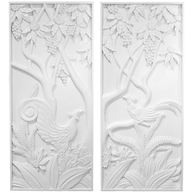 Pair of Modern White Relief Wall Panels With Bird and Grape Motifs For Sale - Image 16 of 16