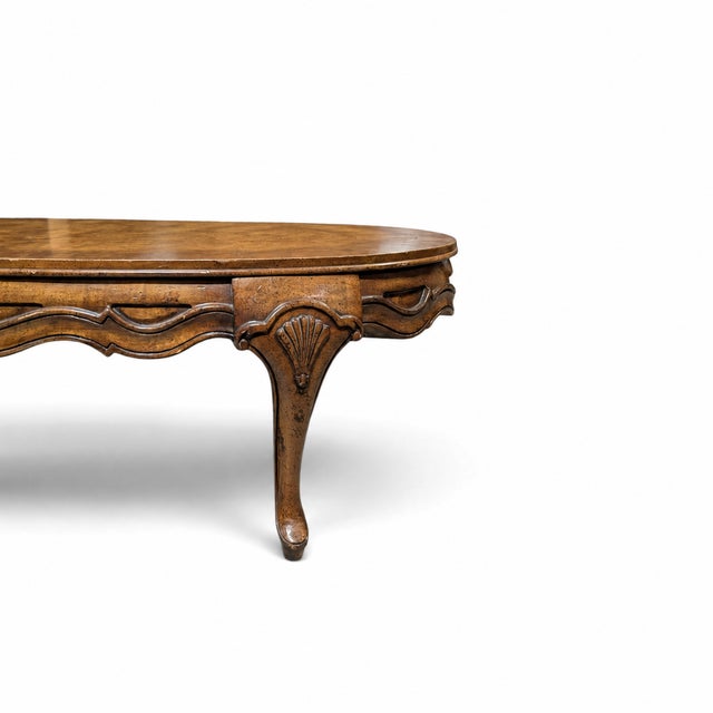 Vintage Louis XV Style Oval Coffee Table With Figured Wood Top For Sale - Image 10 of 14