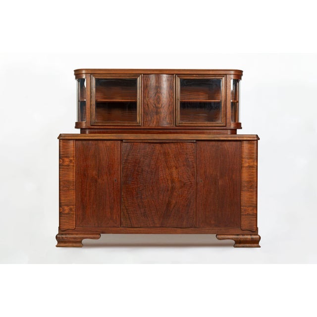 This impressive antique Art Deco sideboard buffet or bar cabinet with display vitrine was produced in Central Europe circa...