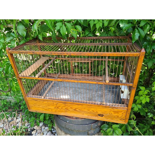 1920s Large Antique Wooden Birdcage with Porcelain Feeders, 1920s-1950s For Sale - Image 5 of 12