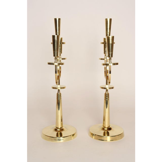 Mid-Century Modern Pair of Vintage Brass Candelabra by Tommi Parzinger for Dorlyn Silversmiths For Sale - Image 3 of 16