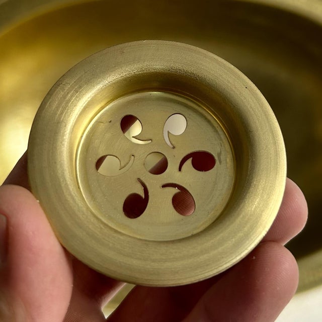 Metal Oval Hammered Brass Drop-In Bathroom Sink, Rustic Moroccan Handmade & Brass Drain For Sale - Image 7 of 9