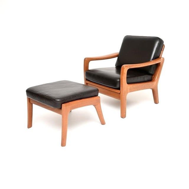 Wood Vintage Danish Teak and Leather Armchairs with Ottoman by Juul Kristensen, 1960, Set of 3 For Sale - Image 7 of 11