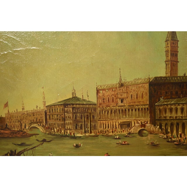 Mid 20th Century Original Artist Signed "Venetian Harbor" Framed Oil Painting on Canvas For Sale - Image 5 of 14