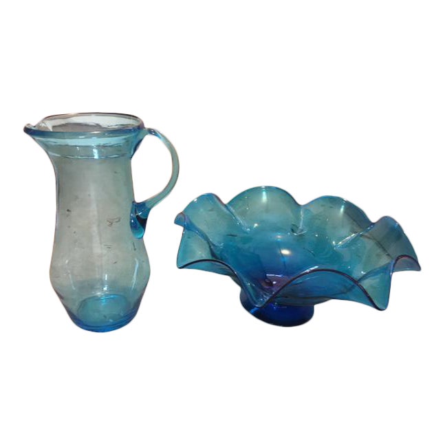 Mid Century Modern Hand Blown Glass Bowl And Pitcher Chairish