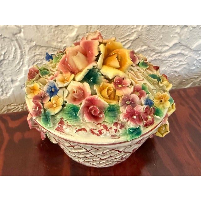 Vintage Italian Capodimonte Porcelain Flower Basket Box With Applied Roses For Sale - Image 11 of 11