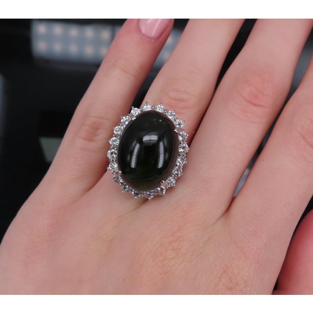 Late 20th Century Massive 26.18ct Green Tourmaline 1.83ct Diamond 18k White Gold Ring Size 4.75 For Sale - Image 12 of 18