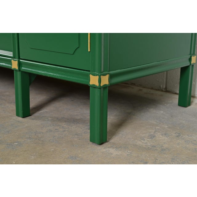 Thomasville Hollywood Regency Chinoiserie Green Lacquered Long Dresser or Credenza, Newly Refinished For Sale - Image 10 of 14