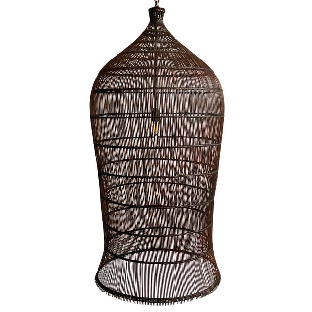 2020s Auburn Wicker Fish Basket Pendant Light Large For Sale - Image 5 of 10