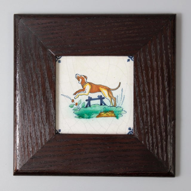 Late 19th Century Antique Dutch Delft Framed Polychrome Animal Tiles - Set of 4 For Sale - Image 5 of 7