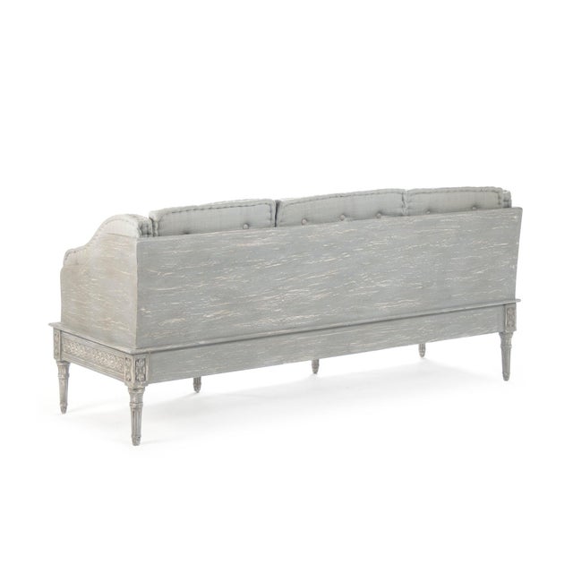 French Tereza Tufted Settee Bench - Dove Gray Linen / Dove Gray Painted Frame For Sale - Image 3 of 5