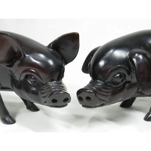 Wood Vintage Japanese Carved Lacquered Wooden Pigs- A Pair For Sale - Image 7 of 8