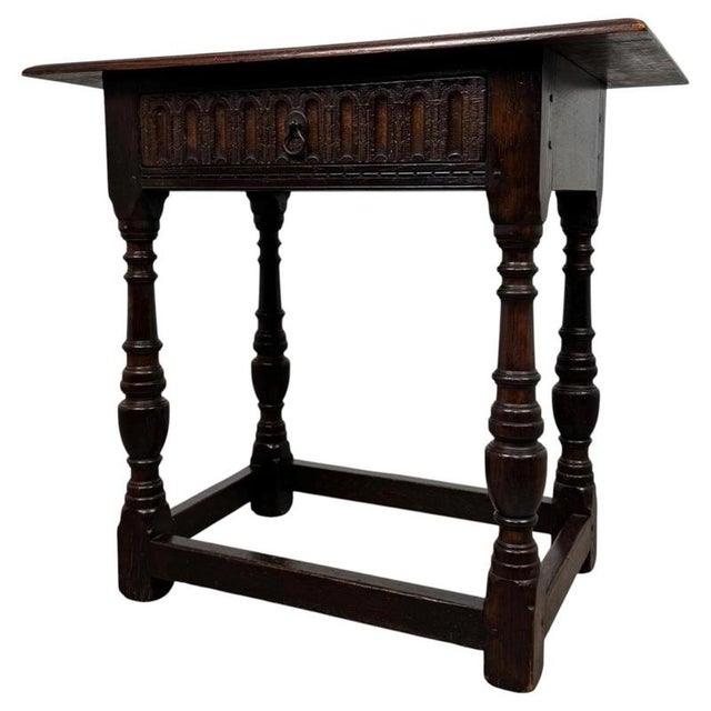 Antique English Carved Oak Side Table For Sale - Image 10 of 12
