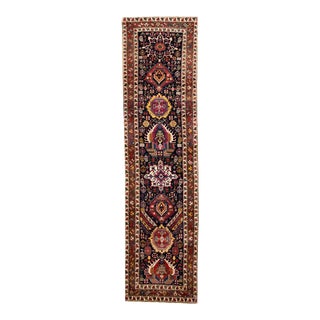 20th Century Antique Caucasian Kazak Multicolor Designed Blue Wool Runner For Sale