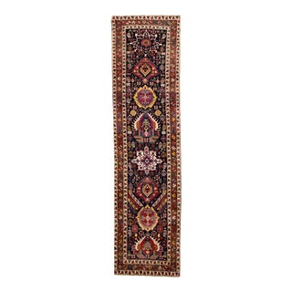 20th Century Antique Caucasian Kazak Multicolor Designed Blue Wool Runner For Sale