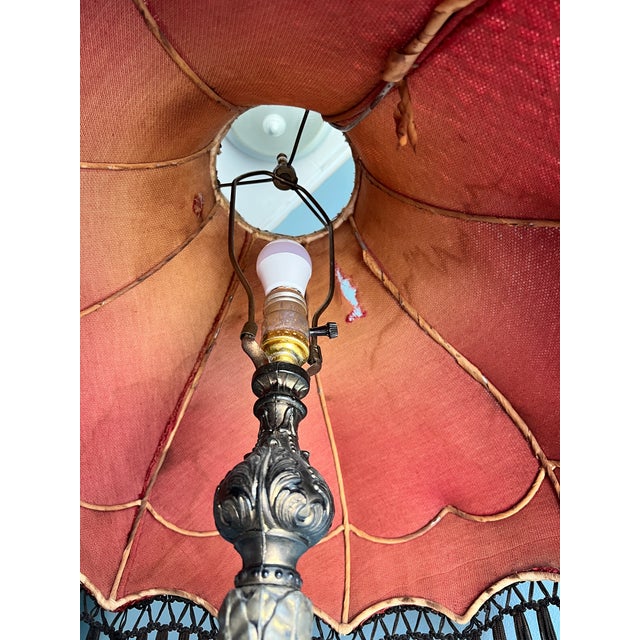 Mid 20th Century Falkenstein Victorian Gothic Revival Red and Black Table Lamp For Sale - Image 12 of 12