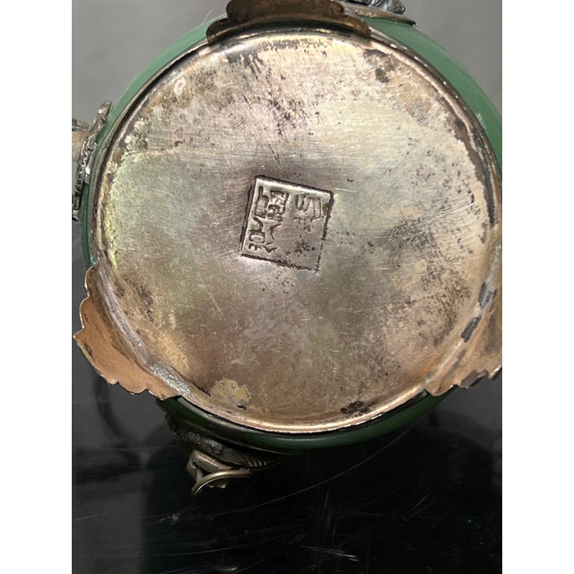 19th Century Chinese Silver, Jade & Cloisonne Censer For Sale - Image 4 of 11